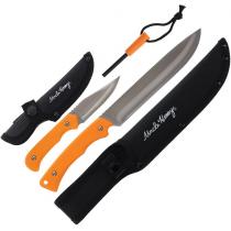 Schrade Uncle Henry Bushcraft Fire Starter Combo Gift Set - 7.5" Fixed Blade and 3.38"" Folding with Orange Handles