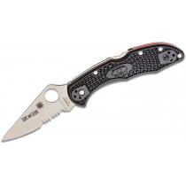 Spyderco C11FPSBKRD Delica 4 Lightweight Thin Red Line Folding Knife - 2.9" Combo Blade, Black Handle with Red Backspacer