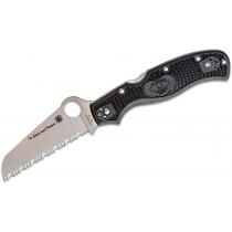 Spyderco Rescue 3 Lightweight Thin Blue Line Folding Knife -  3.57" Serrated Blade, Black Handle with Blue Backspacer