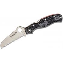 Spyderco C14FSBKRD3 Rescue 3 Lightweight Thin Red Line Folding Knife - 3.57" Serrated Blade, Black Handle with Red Backspacer