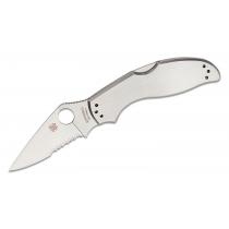 Spyderco UpTern Folding Knife -  2.84" Satin Combo Blade, Satinless Steel Handles