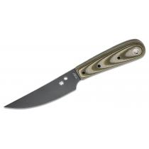 Spyderco Bow River Fixed Blade Knife 4.4" Trailing Point Black Blade, Tan/OD G10 Handles, Leather Sheath - FB46GPODBK