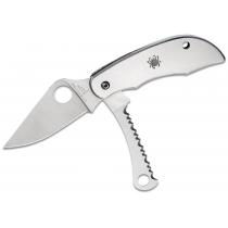 Spyderco ClipiTool Folding Knife with Plain and Serrated Blades, Stainless Steel Handles - C176PS