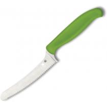 Spyderco Z-Cut Offset Kitchen Knife 4.32" Blunt Tip Serrated Blade, Green Polypropylene Handle