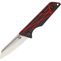StatGear Ledge UK EDC Folding Knife Black - 2.5" Stonewashed Finish Blade, Red and Black G10 Handle, Lanyard Hole