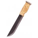 Wood Jewel Traditional Leuku Knife - 8.2" Carbon Steel Blade - Curly Birch and Reindeer Horn Handle, Leather Sheath
