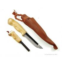 Wood Jewel Survival Knife Classic - 3" Carbon Steel Blade, Birch Handle, Fire Striker and Leather Sheath