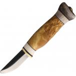 Wood Jewel Childs Knife - 2.25" Carbon Blunt Tip Blade, Curly Birch Handle, Reindeer Horn Pommel