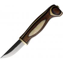 Wood Jewel Fixed Blade Zebra Knife - 2.36" Carbon Blade, Zebra Wood Handle, Brown Leather Sheath