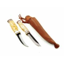 Wood Jewel Gut Opener Combo Hunting Knife Set - 3" and 3.4" Skinning Carbon Steel Blade - Curly Birch Handle