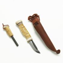 Wood Jewel Survival Knife with Firesteel - 3" Carbon Steel Blade - Reindeer and Curly Birch Handle