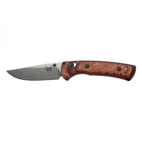 Benchmade SlipRidge Crossbar Lock Folding Knife - 3.5" MagnaCut Stonewashed Blade Maple Wood Handle