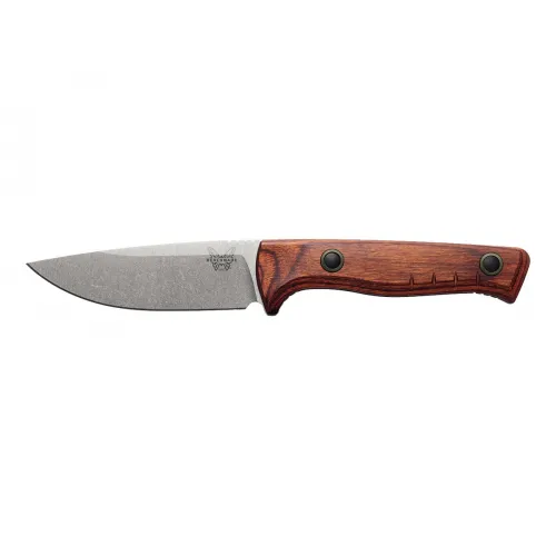 Benchmade SlipRidge Fixed Blade Knife - 3.7" MagnaCut Stonewashed Blade Dark Brown Stabilized Maple Wood Handle