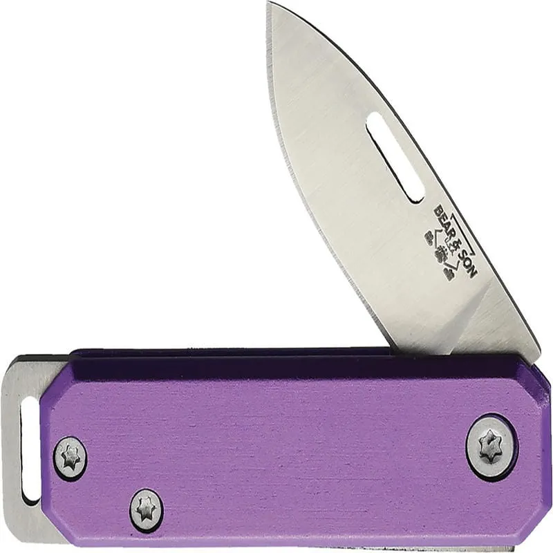 Bear & Son 109PL Keychain UK EDC Folding Knife - 1.5" Blade Purple Aluminum Handle Cyclaire Knives and Tools