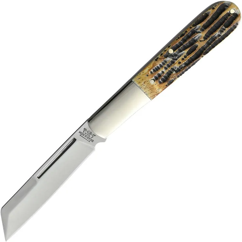 Bear & Son 5180 UK EDC Large Sheepsfoot Barlow - 3" Blade India Stag Handle Cyclaire Knives and Tools