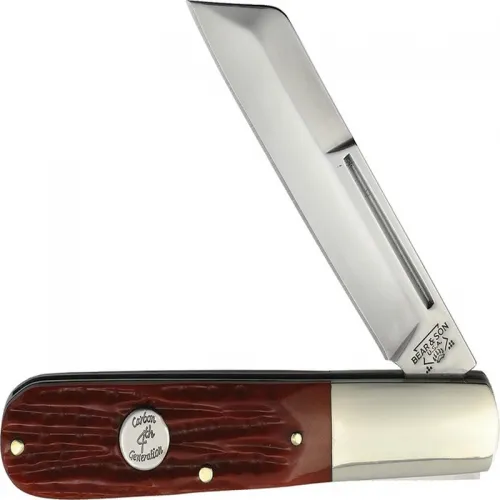 Bear & Son UK EDC Large Sheepsfoot Modern Barlow - 3" Carbon Steel Blade Red Stag Hanle