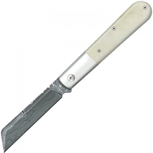 Bear & Son MWSB180D UK EDC Large Sheepsfoot Modern Damascus Barlow - 3" Damascus Blade White Bone