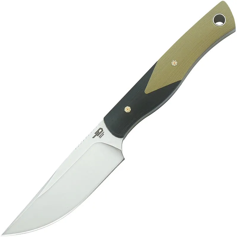 Bestech Heidi Blacksmith #1 Fixed Blade Knife - 3.15" D2 Satin Blade Black and Beige G10 Handle Cyclaire Knives and Tools