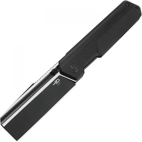 Bestech Tardis Folding Knife - 3.15" D2 Cleaver Blade Milled Black G10 Handle
