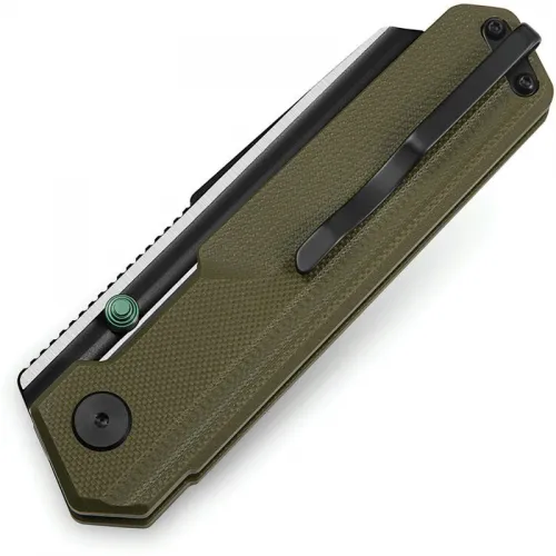 Bestech Tardis Folding Knife - 3.15" D2 Cleaver Blade Milled OD Green G10 Handle