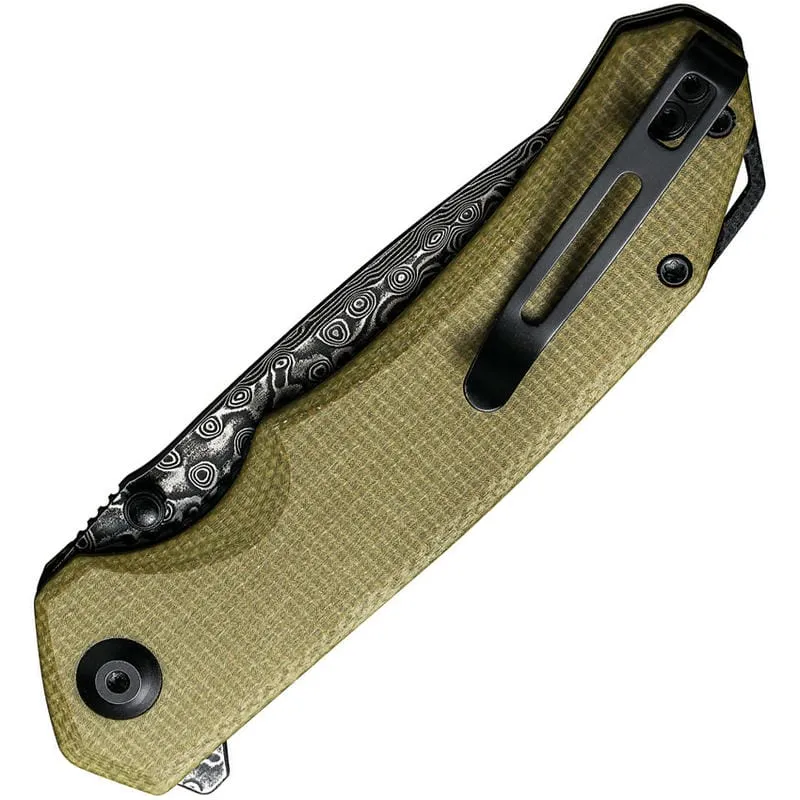 CIVIVI Brazen Liner Lock Folding Knife - 3.46" Damascus Drop Point Blade OD Green Micarta Handle Cyclaire Knives and Tools