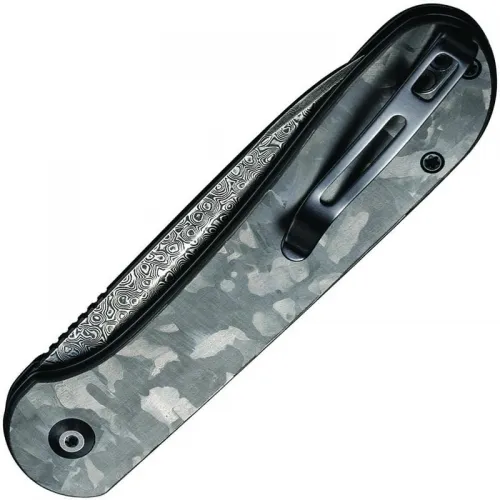 CIVIVI Elementum Button Lock Folding Knife - 3.47" Damascus Black Hand Rubbed Blade Marble Carbon Fiber Handle