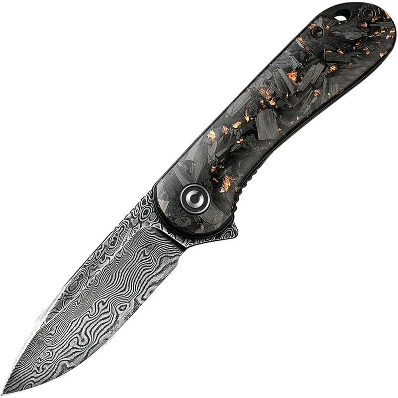 CIVIVI Knives Elementum Knife - 2.96" Damascus Blade Contoured Copper Shred CF Handle Cyclaire Knives and Tools