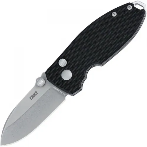 CRKT Squid Button Lock Folding Knife - 2.27" D2 Stonewash Drop Point Blade Black G10 Handle
