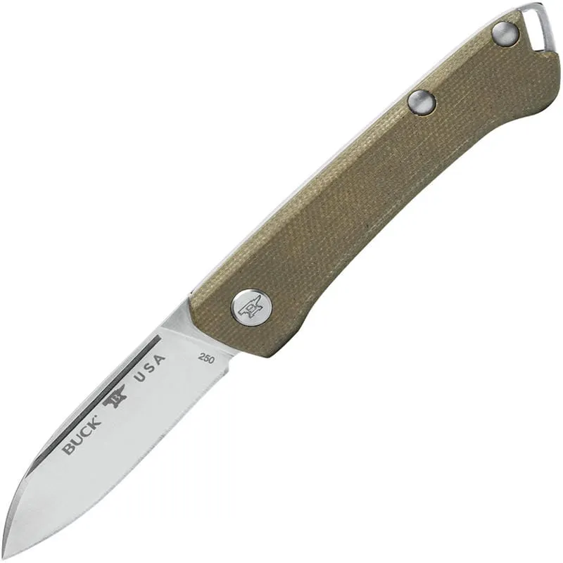 Buck 250 Saunter Drop Point UK EDC Folding Knife OD Green Micarta Handle Cyclaire Knives and Tools