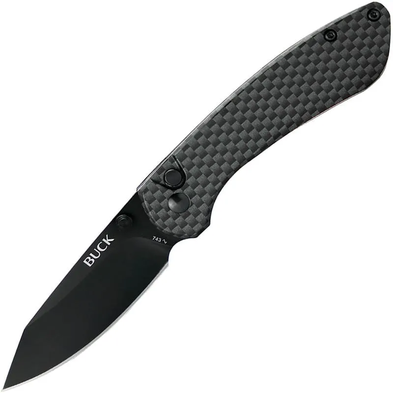 Buck 743 Mini Sovereign Folding Knife - 2.625" Black TiNi Modified CP Blade Carbon Fiber Handle Cyclaire Knives and Tools