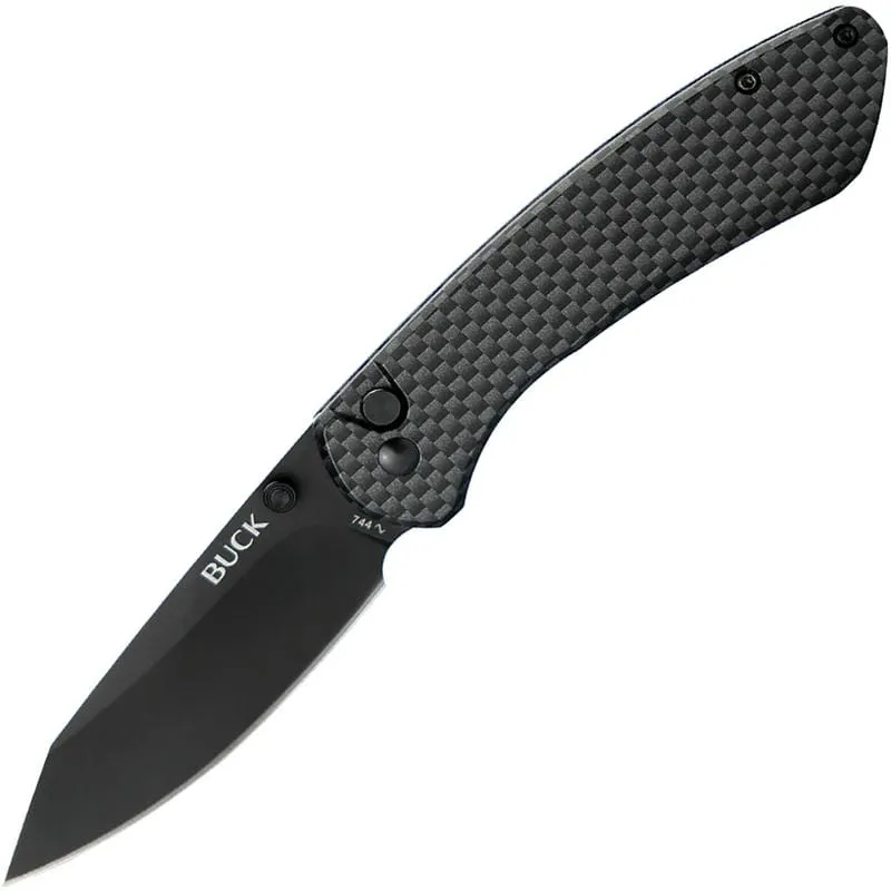 Buck 744 Sovereign Button Lock Folding Knife - 3.22" Black TiNi CP Blade Carbon Fiber Handle Cyclaire Knives and Tools