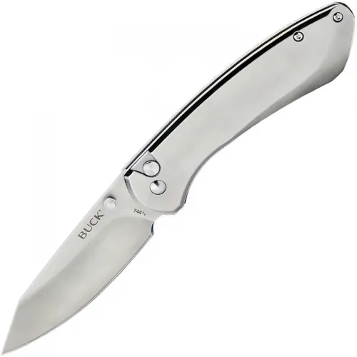 Buck 744 Sovereign Button Lock Folding Knife - 3.22" Stonewashed Blade, Stainless Steel Handle