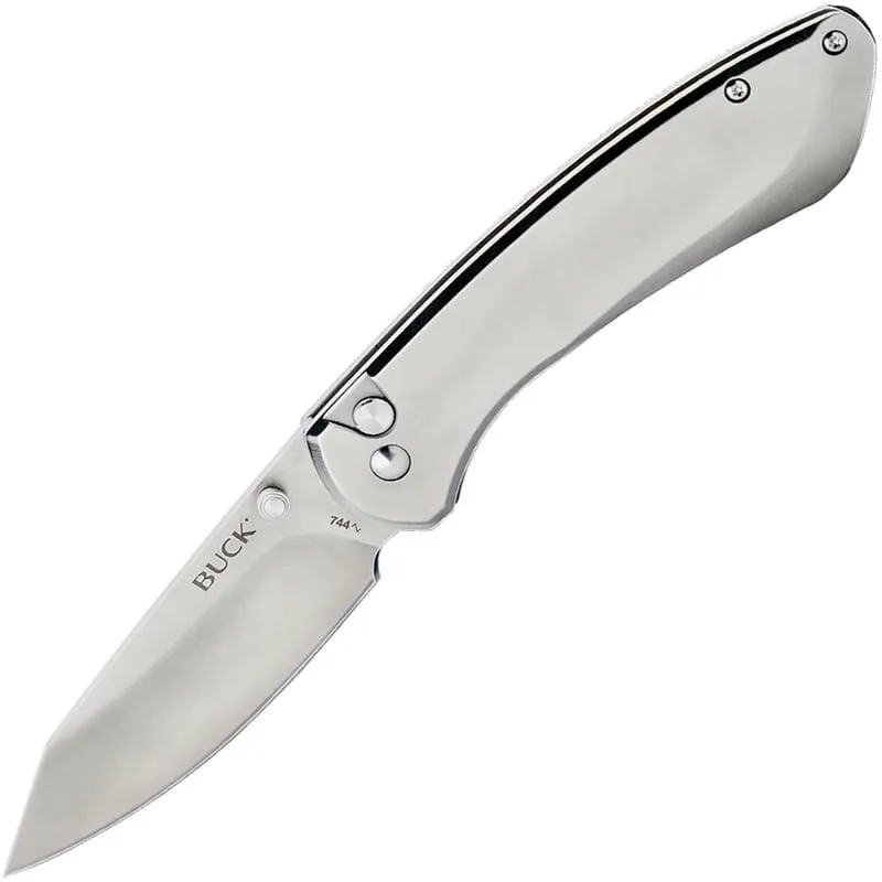 Buck 744 Sovereign Button Lock Folding Knife - 3.22" Stonewashed Blade, Stainless Steel Handle Cyclaire Knives and Tools