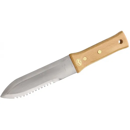 Bonsai Hori Hori Garden Knife - 6.6" Stainless Satin Blade Wood Handle Leatherette Sheath
