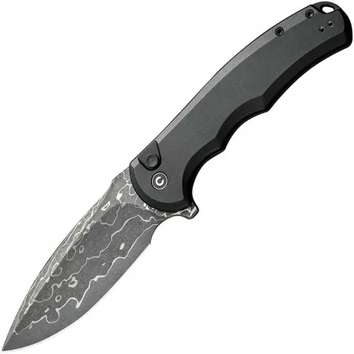 CIVIVI Praxis Folding Knife - 3.75" Damascus Blade Black Aluminum Handle