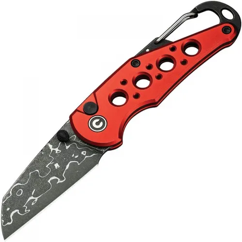 CIVIVI Pragma Folding Knife - 2.2" Damascus Wharncliffe Blade Red Milled Aluminum Handle
