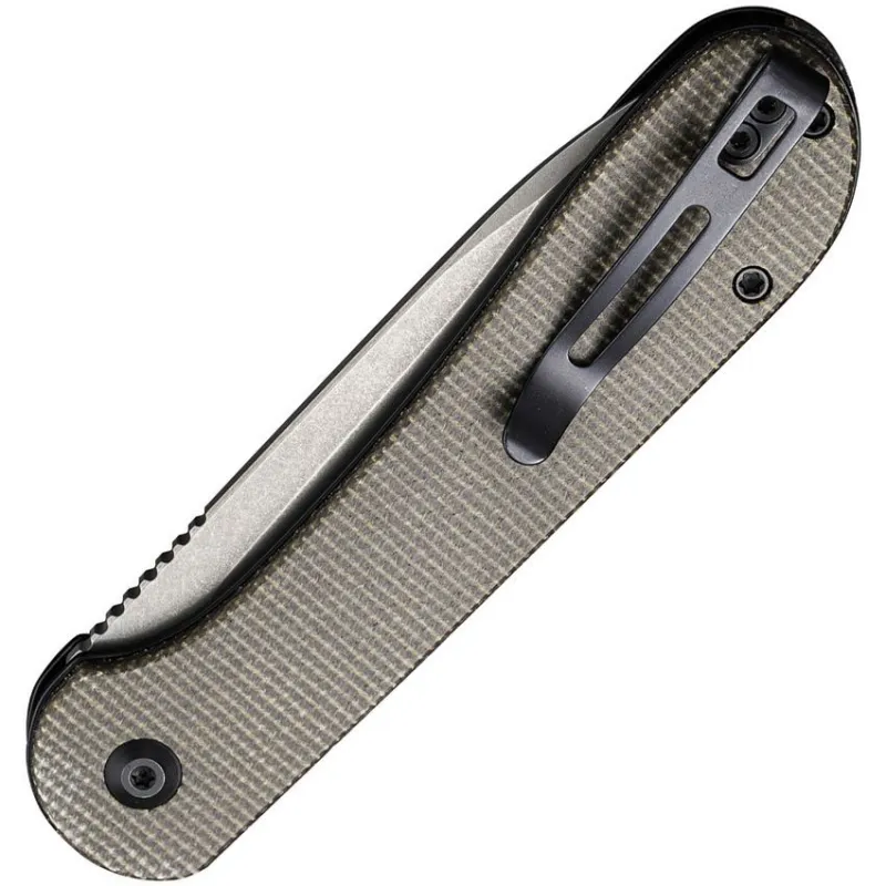 CIVIVI Elementum Button Lock Folding Knife - 3.47" Sandvik 14C28N Black Stonewashed Blade Dark Green Micarta Handle Cyclaire Knives and Tools