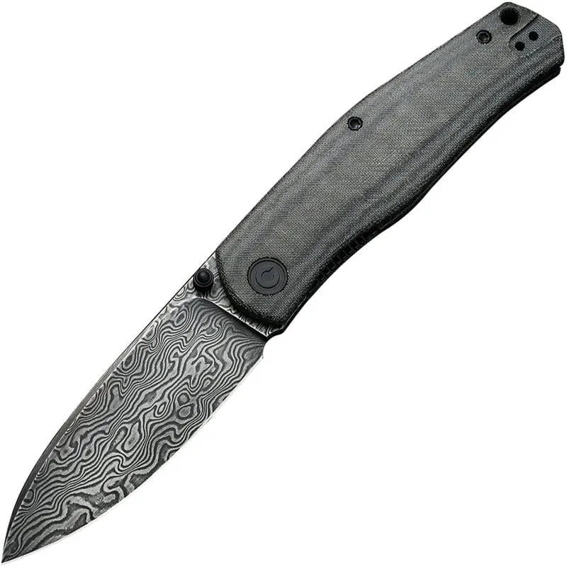 CIVIVI Sokoke Folding Knife - 3.35" Damascus Blade Black Linen Micarta Handle Cyclaire Knives and Tools