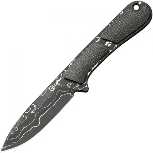 CIVIVI Mini Elementum Fixed Blade Neck Knife - 2.24" Damascus Blade Dark Green Canvas Micarta Handle