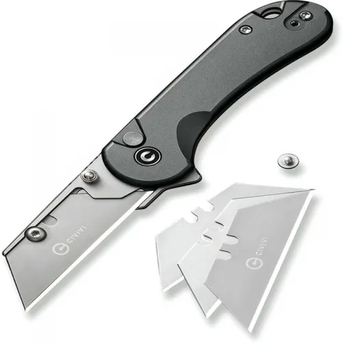 CIVIVI Elementum Utility Button Lock Knife - 2.26" 6Cr Replaceable Utility Blade, Grey Aluminum Handle