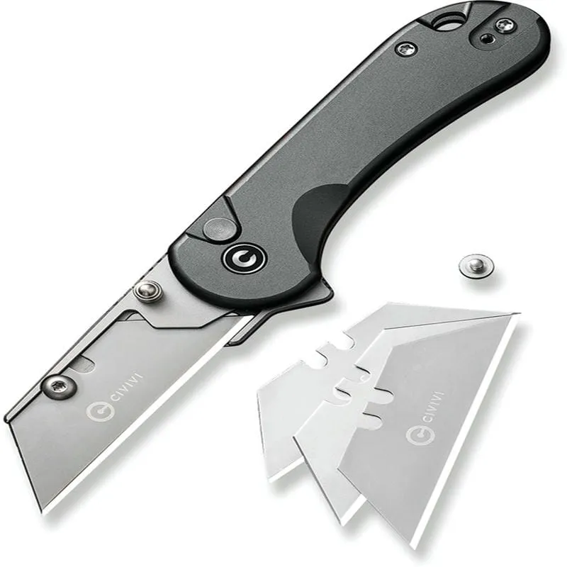 CIVIVI Elementum Utility Button Lock Knife - 2.26" 6Cr Replaceable Utility Blade, Grey Aluminum Handle Cyclaire Knives and Tools