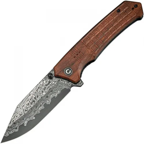 CIVIVI Tacticorix Knife - 3.7" Damascus Blade Milled Guibourtia Wood Handle