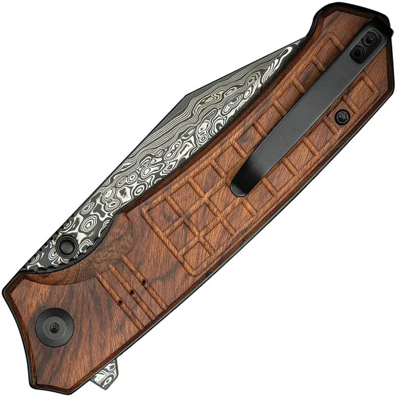 CIVIVI Tacticorix Knife - 3.7" Damascus Blade Milled Guibourtia Wood Handle Cyclaire Knives and Tools