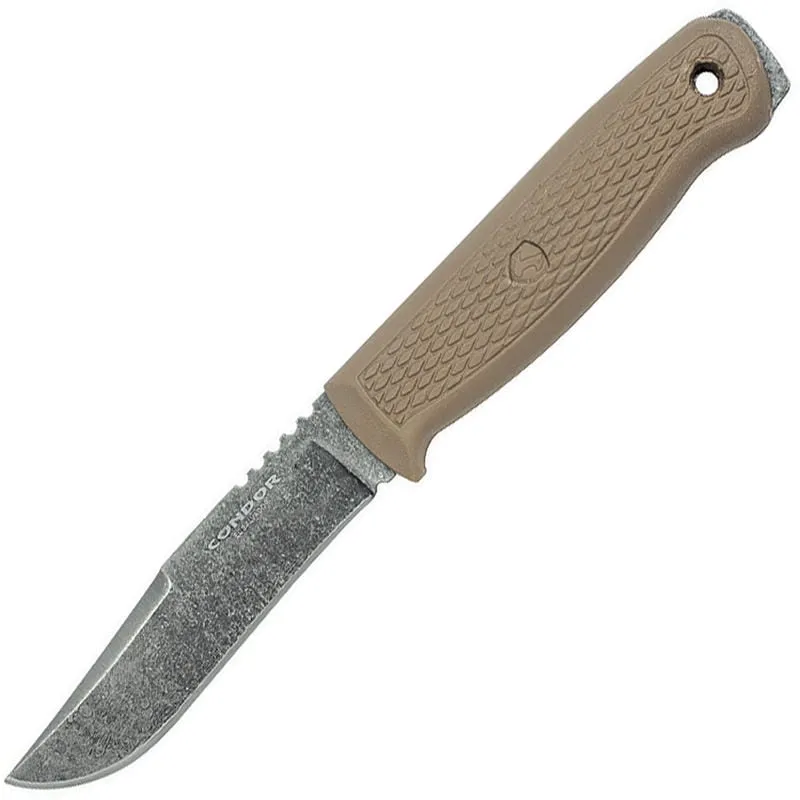 Condor Bushglider Fixed Blade Knife - 4.2" Carbon Steel Blade Desert Tan Handle and Sheath Cyclaire Knives and Tools