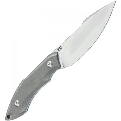 Tenable Knives Luccio Fixed Blade Knife - 3.81" 14C28N Stonewashed Harpoon Blade Grey G10 Handle
