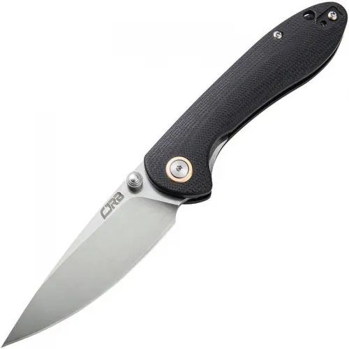 CJRB Feldspar Small Knife - 3" Stonewashed DP Blade Contoured Black G10 Handle