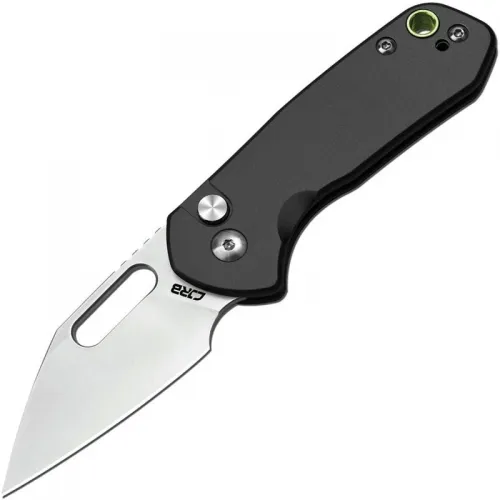 CJRB Mini Pyrite Folding Knife - 2.17" AR-RPM9 Wharncliffe Blade Black Handle Button Lock