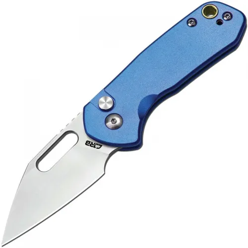 CJRB Mini Pyrite Folding Knife - 2.17" AR-RPM9 Wharncliffe Blade Blue Handle Button Lock