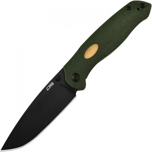CJRB Aes Folding Knife - 3.3" AR-RPM9 Black PVD Blade Contoured CNC Machined Green Canvas Micarta Handle