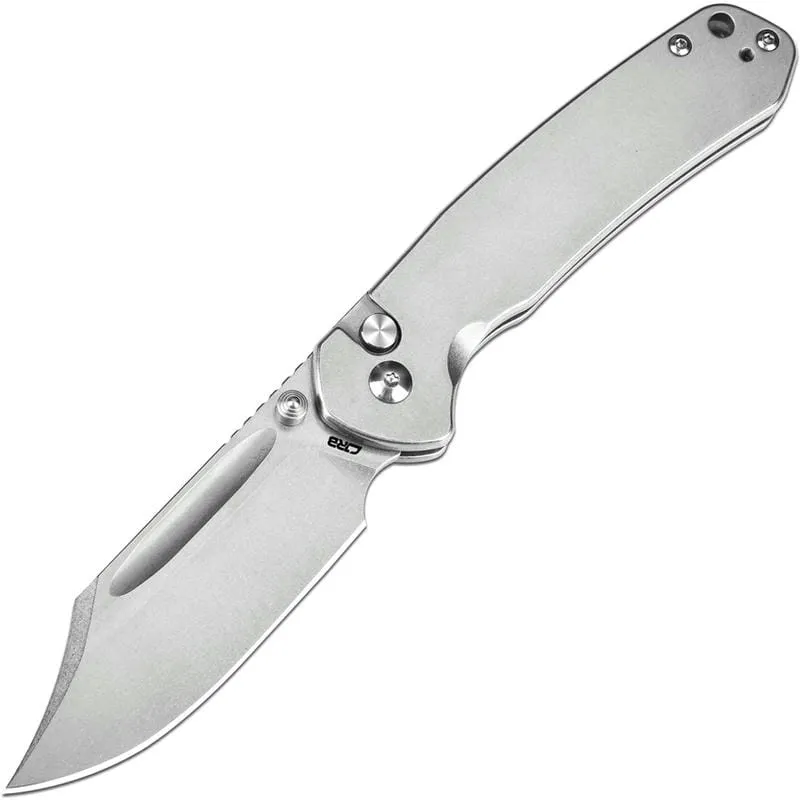 CJRB Pyrite Button Lock Folding Knife - 3.05" AR-RPM9 Stonewashed Bowie Blade Steel Handle Cyclaire Knives and Tools